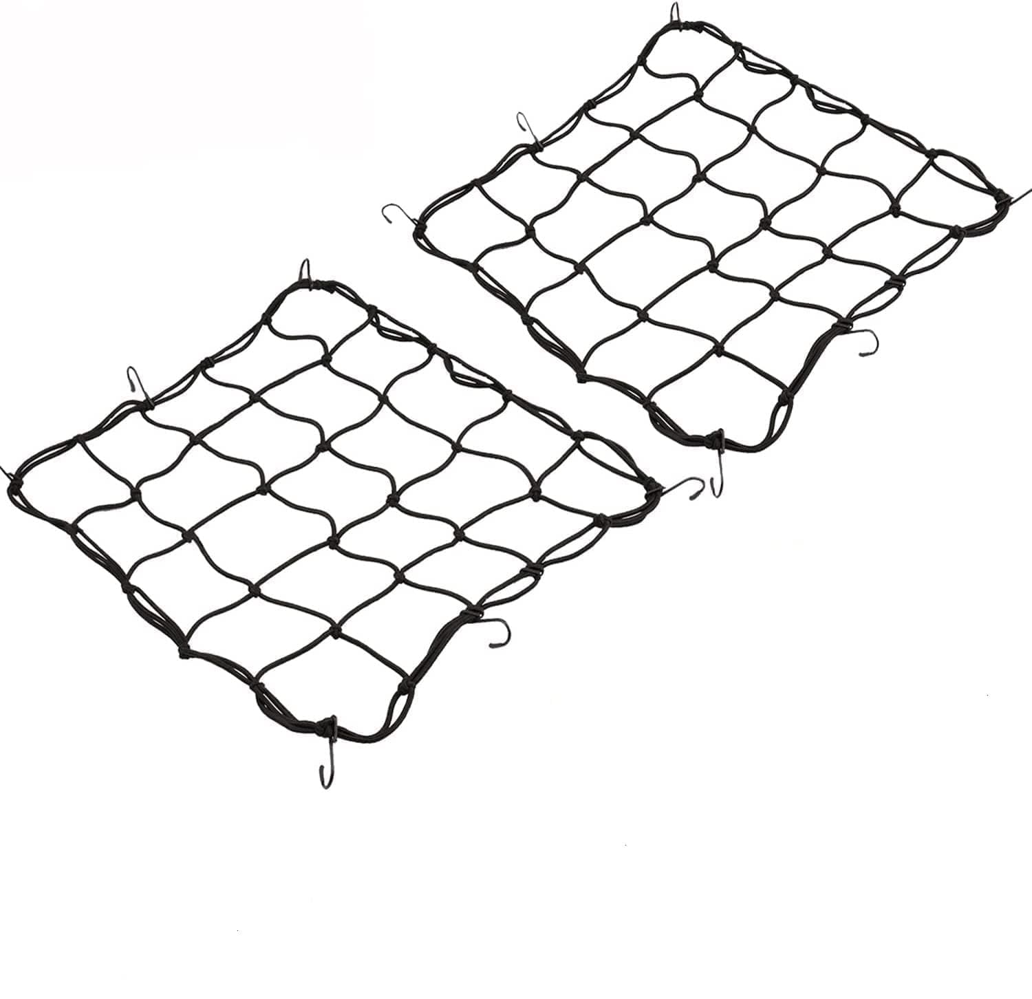 RELIANCER 2 Pack of 15.7"x15.7" Bungee Cargo Net, Stretches to 30"x30", Elastic Motorcycle, Bicycle, Snowmobile, Paddle Board Cargo Net with 12 Metal Hooks