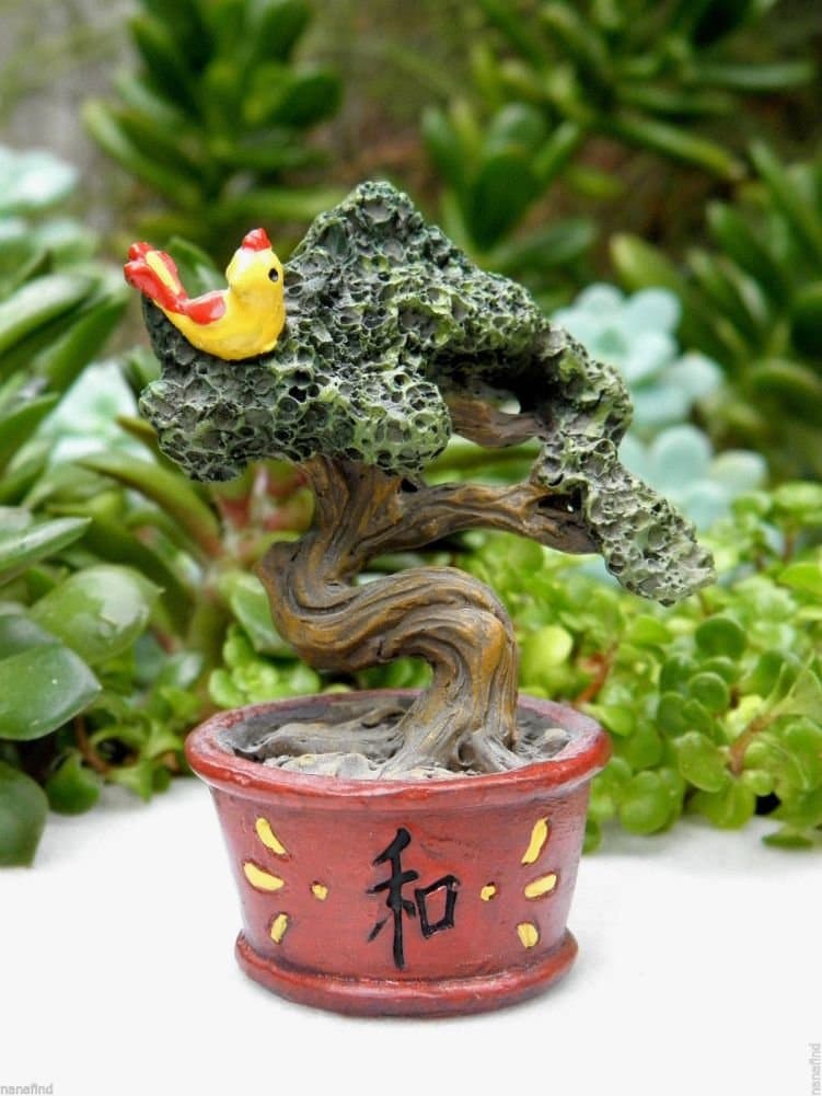 Miniature Dollhouse FAIRY GARDEN Accessories ZEN Bonsai Tree with Bird NEW