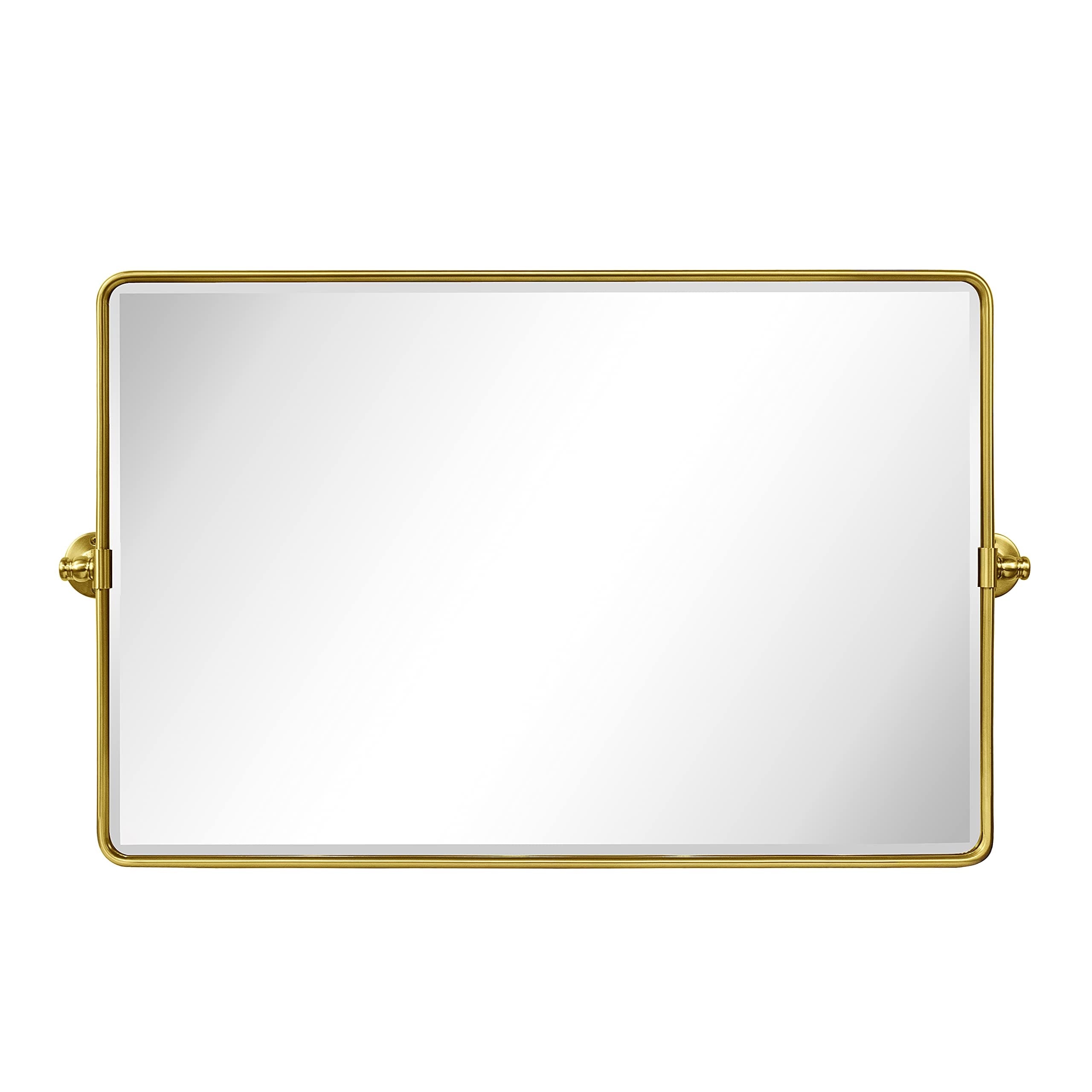 TEHOME Horizontal Pivot Bathroom Mirror Tilting Gold Metal Framed Pivot Rectangle Rounded Rectangluar Vanity Mirrors for Wall, Overall 38.91 x 23 inches (Mirrror 35 x 23 inches)