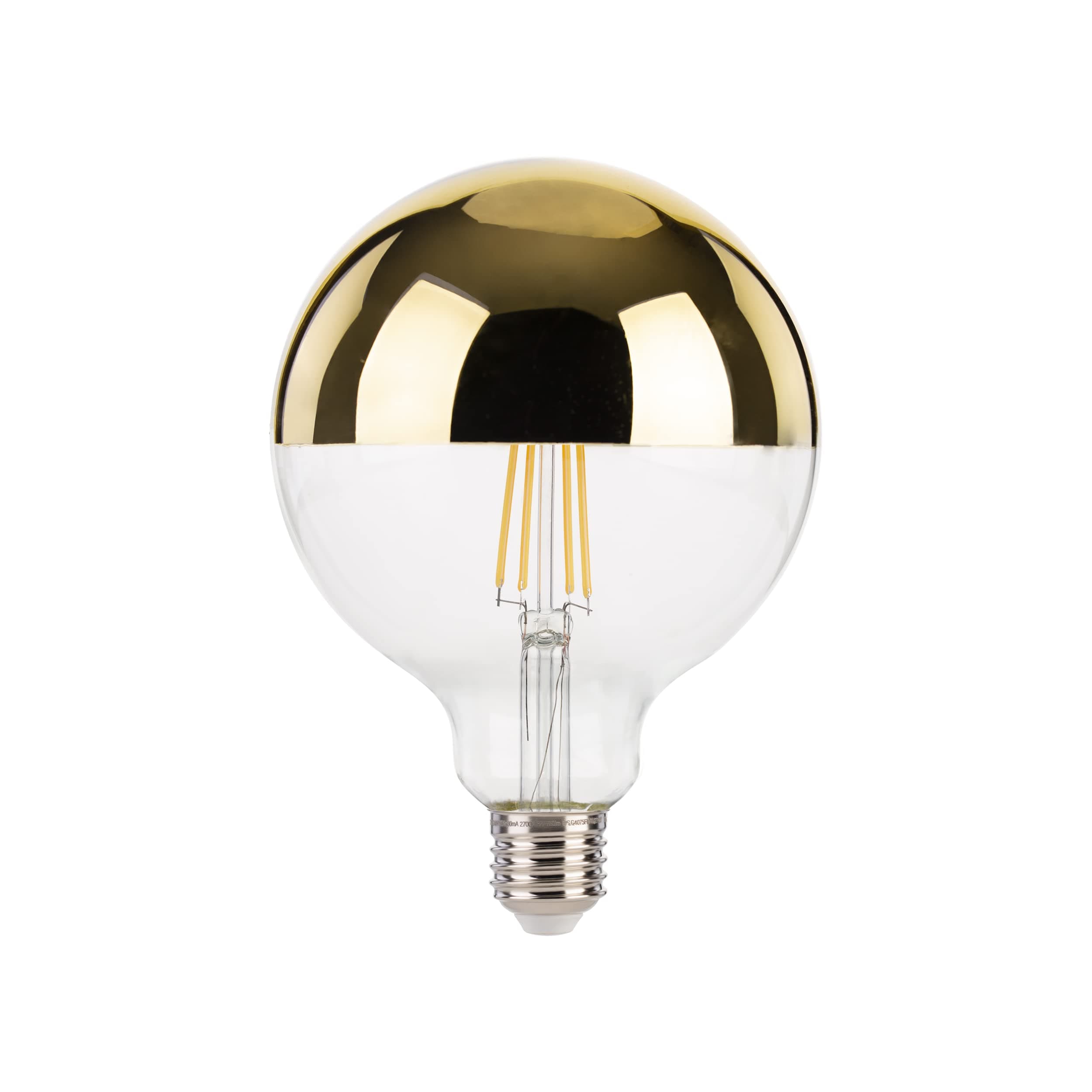FLSNT Dimmable LED Light Bulb Decorative Filament G125 (D: 125mm, L: 170mm) Head Mirror Lamp, 8W(60W Equivalent), E27 Base, 2700K Soft White, Globe Crown Mirror Gold