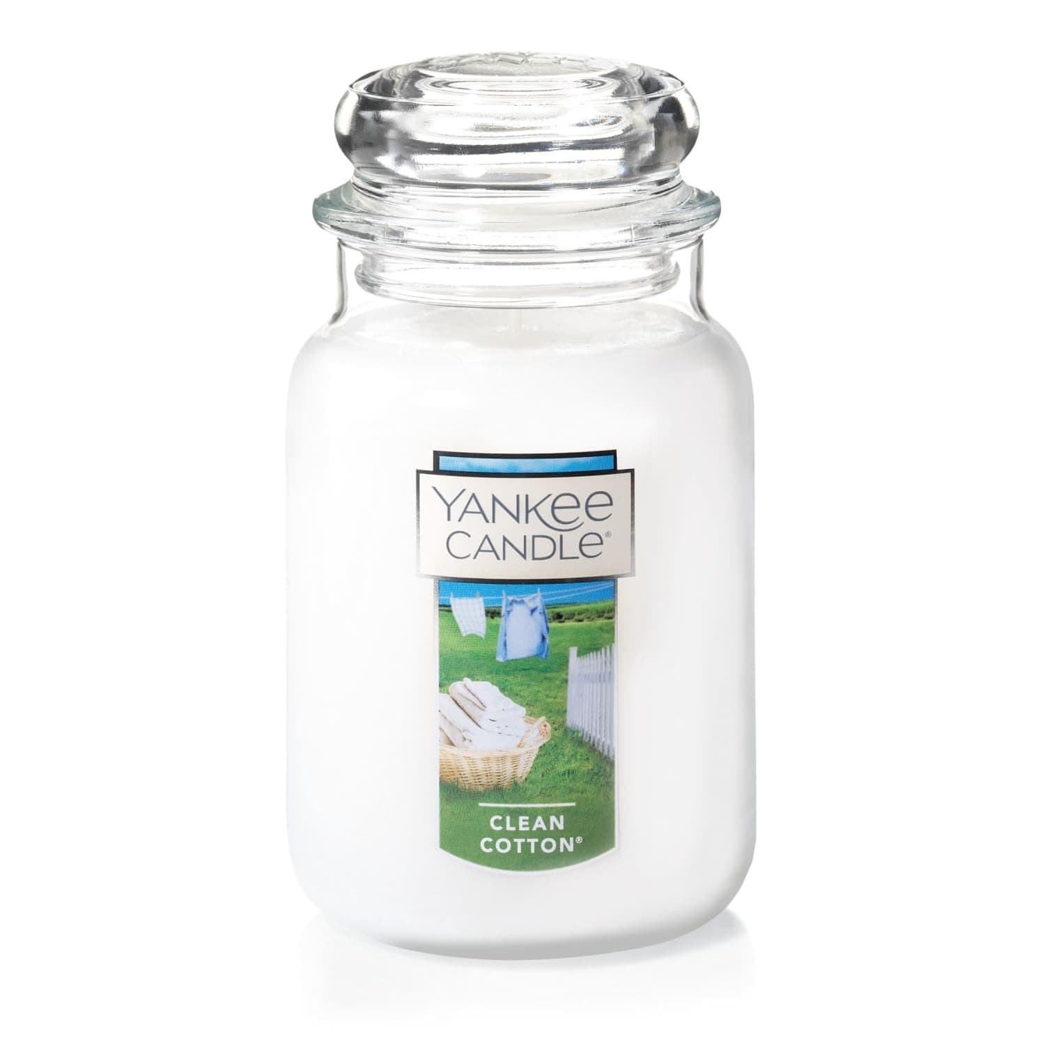 Yankee Candle Clean Cotton Scented, Large 22oz Jar Candle with Premium Paraffin-Grade Wax, Long Burn Time, Ideal for Gifts and Home Decor