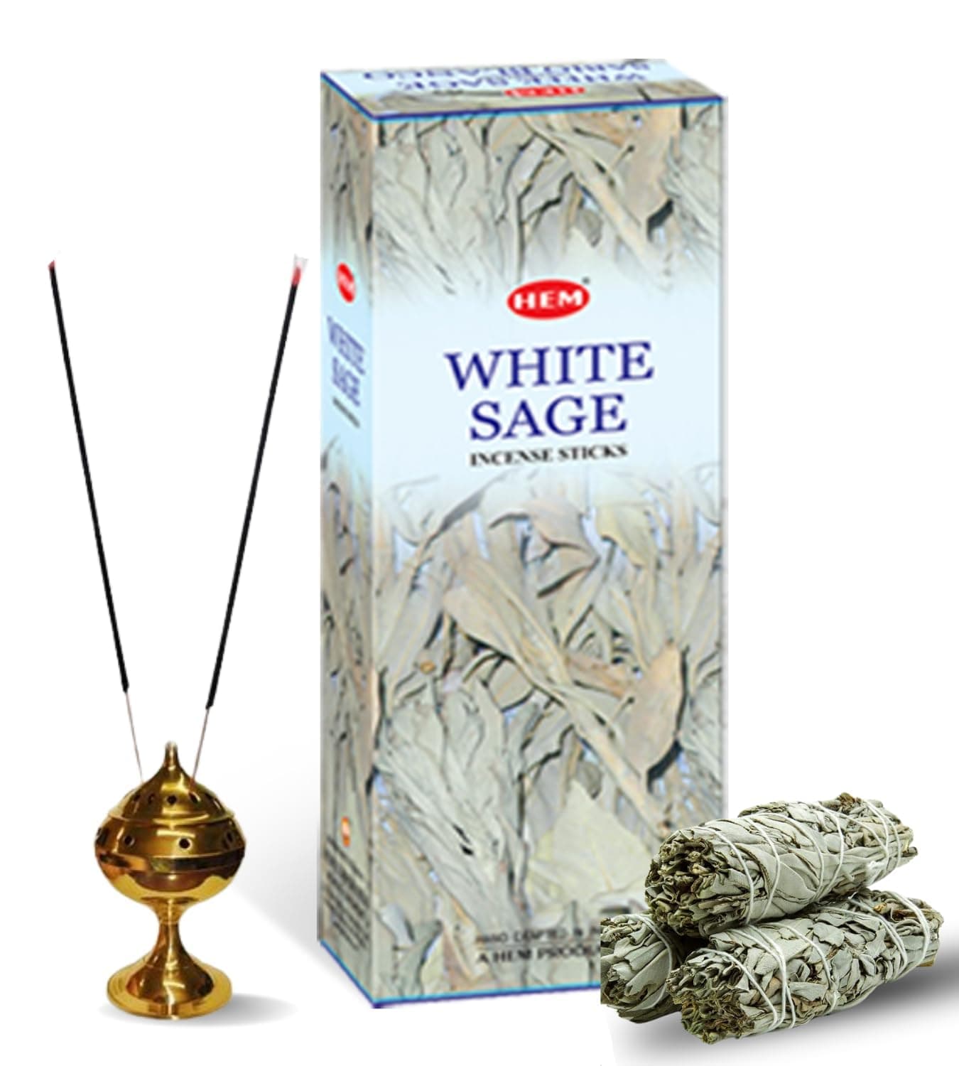 HEM White Sage Incense Sticks – 6 Hexa Tubes × 20g (Approx. 120 Sticks) – Cleansing & Purifying Herbal Aroma for Smudging, Meditation, Relaxation & Home Fragrance