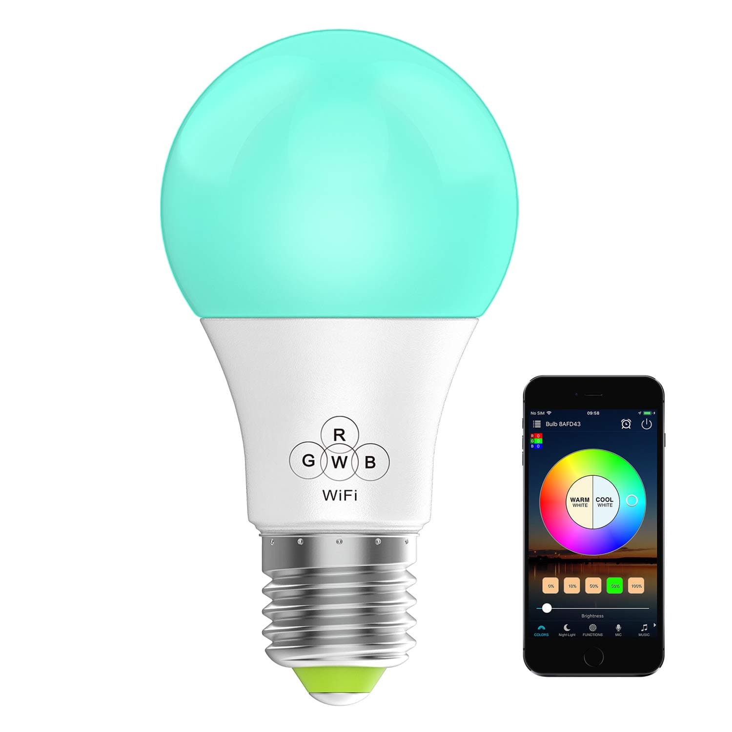 LED WiFi Smart Lights Bulb, Compatible with Alexa and Google Assistant and IFTTT,e27 a19 RGBW Edison Bulb, No Hub Required, Music Mode,Sunrise, Sunset Mode