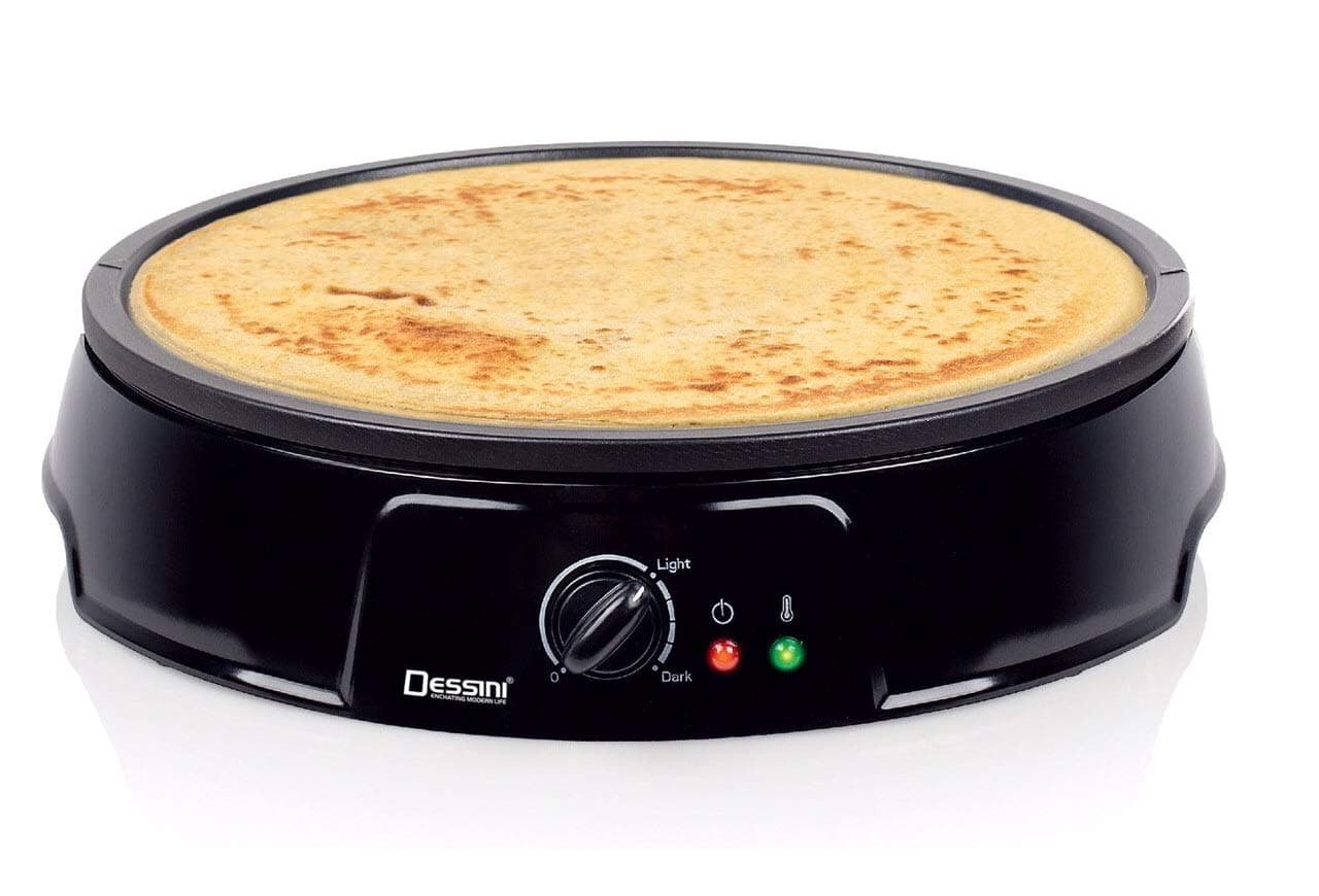 Dessini Electric Crepe Maker: Precise Temperature Control for Perfect Pancakes, 12 Inch Non-Stick Grill Pan and Detachable 4 mini crepe mold pan, Includes Batter Spreader & Spatula, Black
