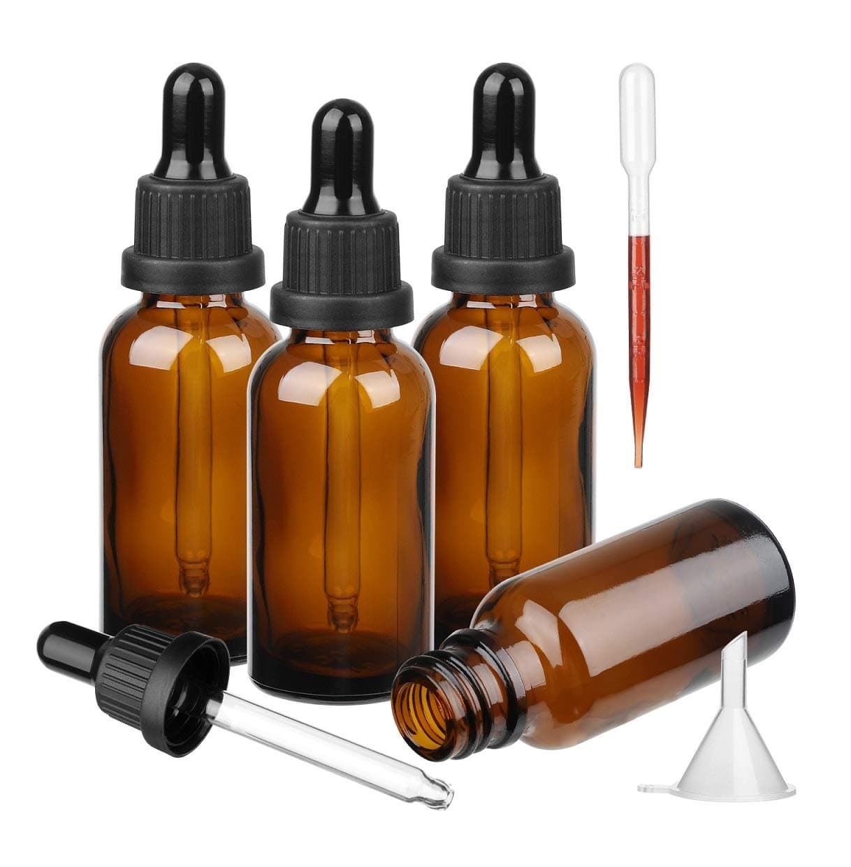 Amber Glass Bottle with Glass Pipette, 4 X 50ml Dropper Bottles Refillable for Essential Oil Aromatherapy Blends
