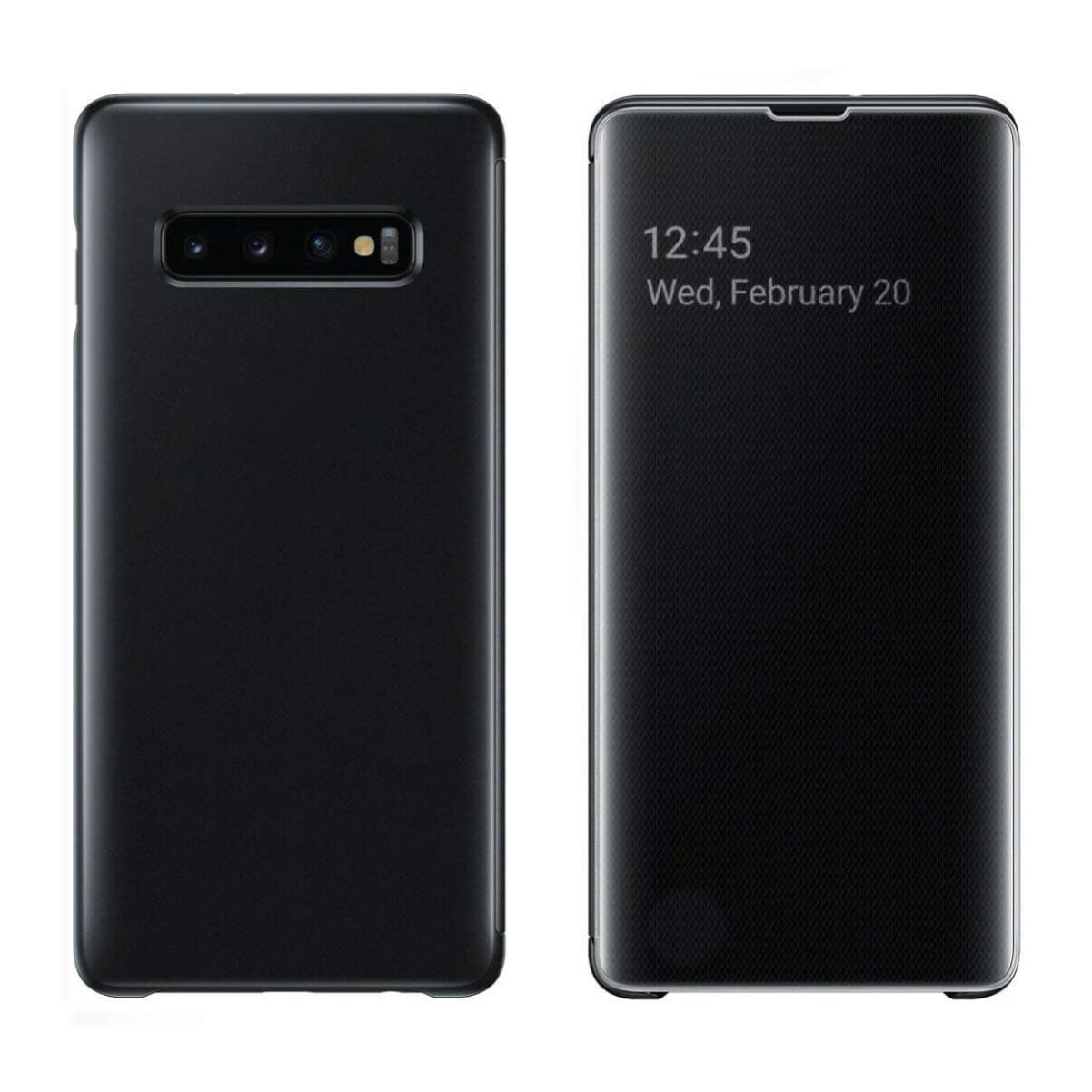 Starred S-View Standing Cover Flip Case for Samsung Galaxy S10+ Plus 360-degree Protective Wallet Mirror Case (Black)