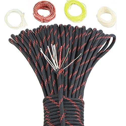 Survival Paracord Parachute Fire Cord Survival Cord Fire Paracord Tinder Fire Starter/PE Fishing Line/Cotton Thread 380LB Commercial Grade