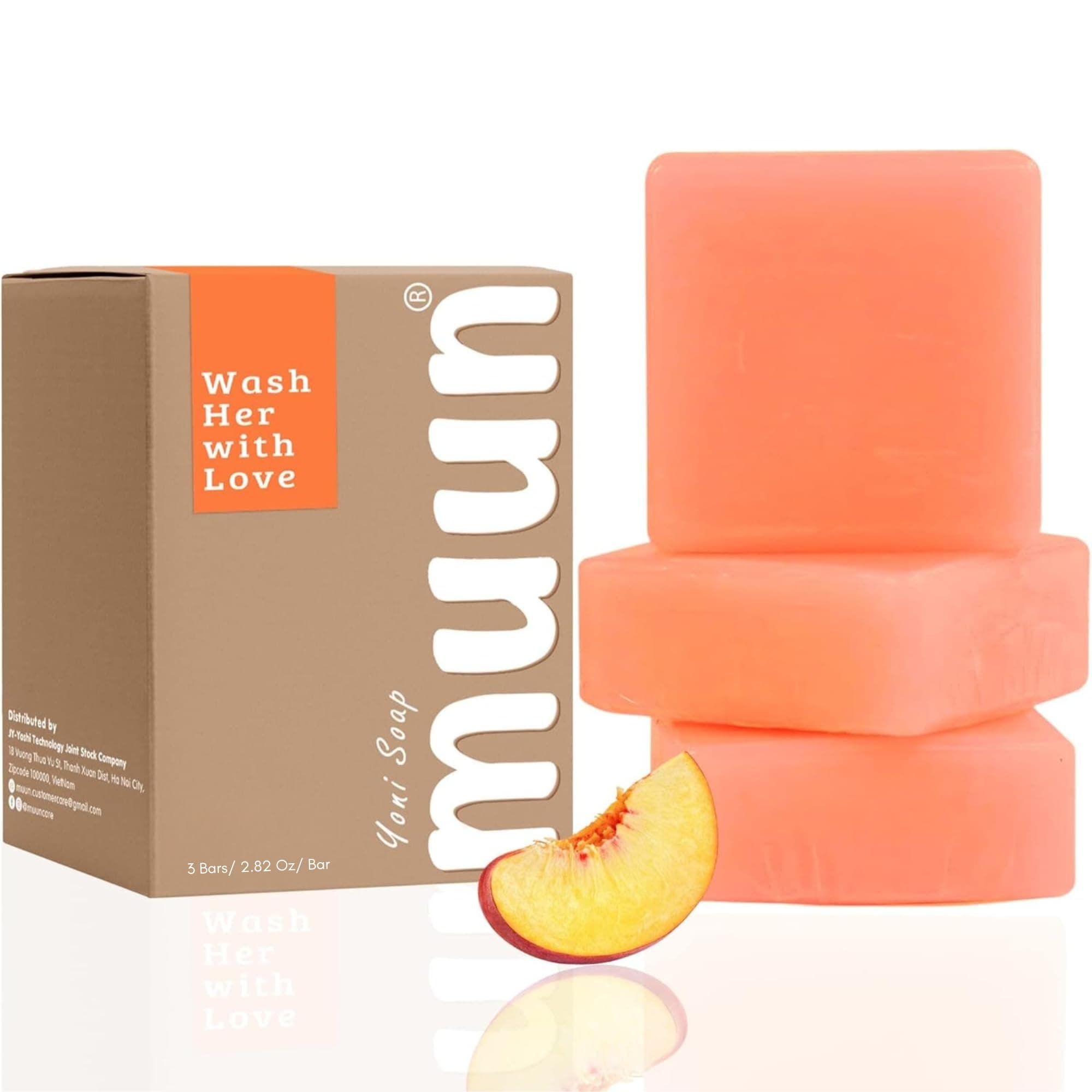 Muun Peach Yoni Soap Bar - Pack 3 pH Balancing Cleanser - Probiotics & Natural Ingredients - Gentle Cleansing Formula Eliminates Odor l Health - Feminine Wash - Moisturizing Intimate