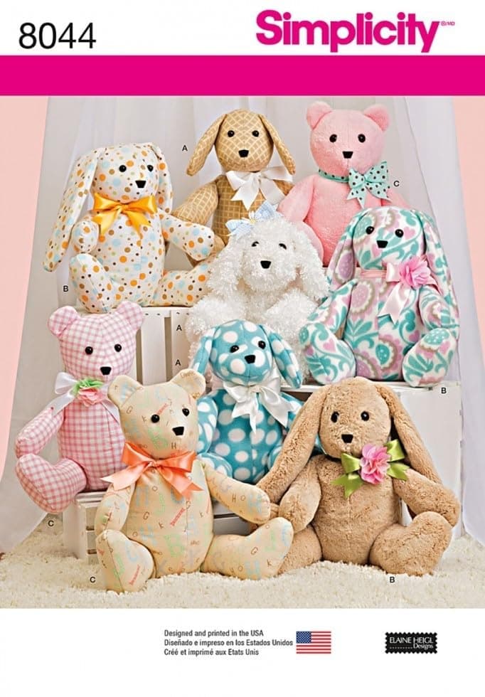 Crafts Sewing Pattern 8044 Bear, Dog & Rabbit Stuffed Animal Toys