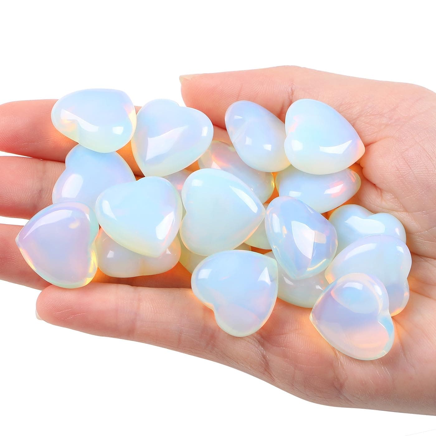 XIANNVXI 10 Pcs Opalite Crystals Heart Opal Crystals Gemstones Set Polished Love Reiki Palm Pocket Opal Opalite Stones for Beginners