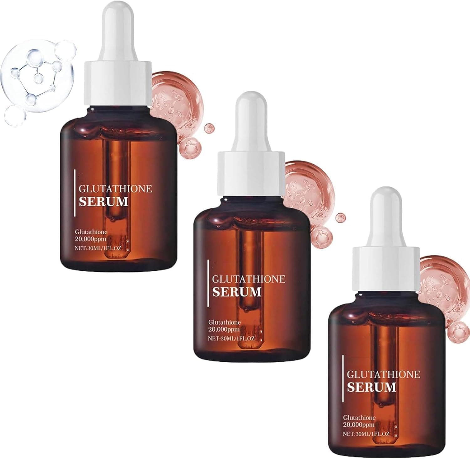 Glutathione Serum,Glutathione Serum with 20,000ppm Glutathione,Niacinamide and hyaluronic acid,Korean Skincare (3PC)