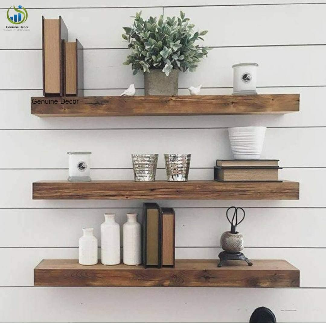Solid Sheesham Wood Floating Shelves Set of 3 | Rustic Wooden Wall Shelf for Living Room, Bedroom & Kitchen | Wall Mounted Decorative Storage (22 Inch)