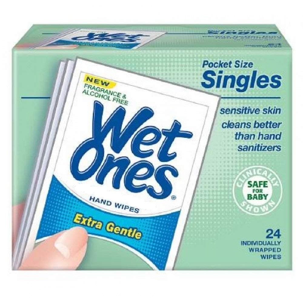 WET ONES Sensitive Skin Hand Wipes, Singles Extra Gentle Fragrance & Alcohol Free 24 ea (Pack of 2)