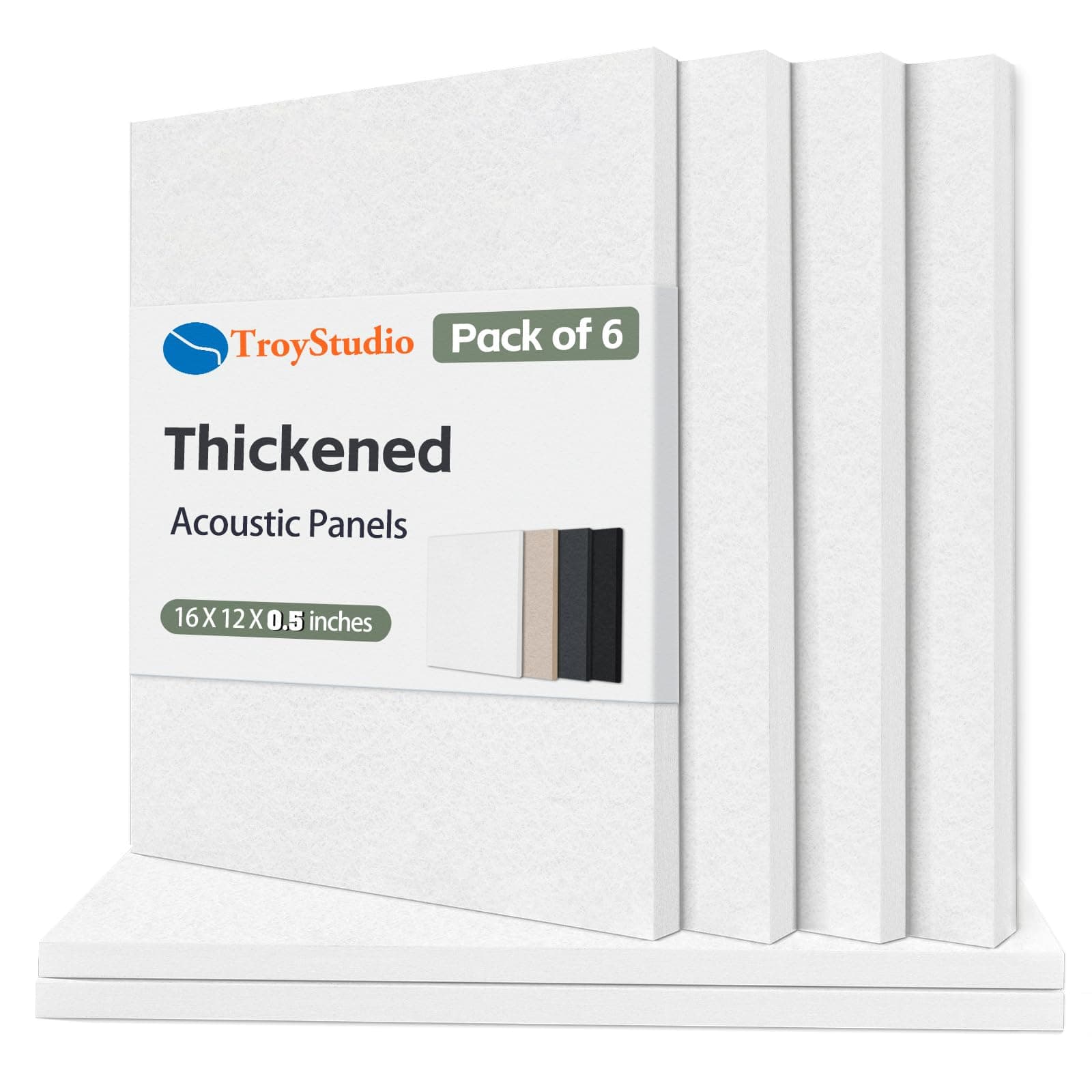 TroyStudio Thickened Acoustic Panels, 16 x 12 x 0.5 Inches Pack of 6 Felt Wall Decor Tiles Sound Absorbing Board, Noise Reverb Echo Dampening Soundproof Padding for Door Music Recording Home Studio