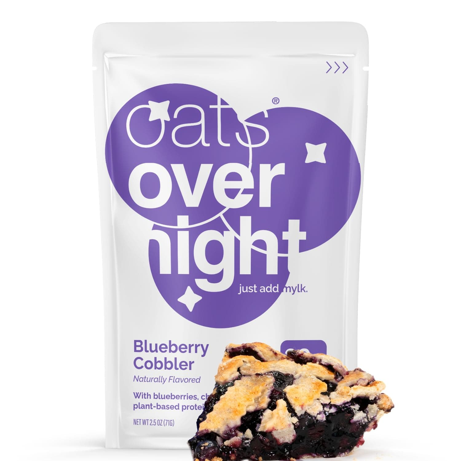 Oats Overnight - Blueberry Cobbler - Vegan, 20g Protein, High Fiber Breakfast Shake - Gluten Free, Non GMO Oatmeal (2.5 oz per meal) (24 Pack)