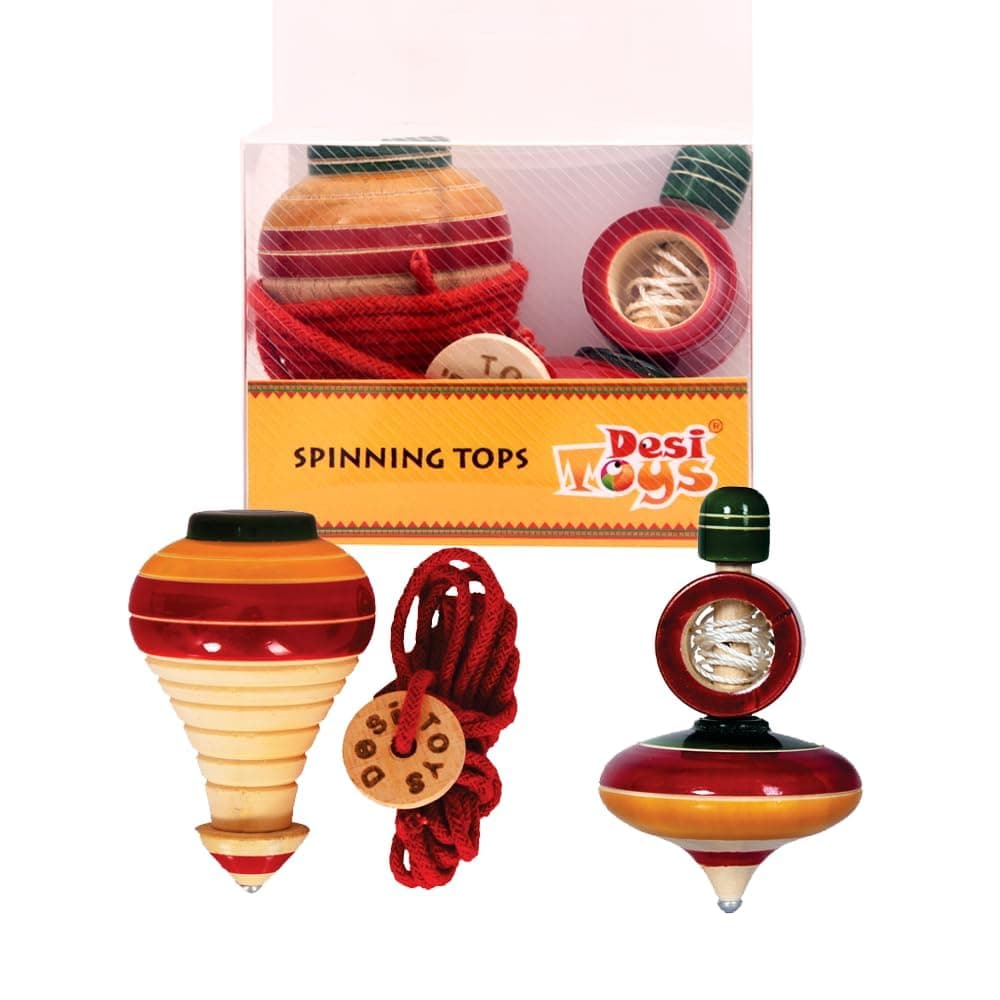 Desi Toys Spinning Top|Lattu|Bhawra|Wind-Up Top|Bambaram|Pack of 2|Traditional Indian Game|Classic Nostalgic Outdoor Games|Fun and Therapeutic|For Children and Adults | For 6 Years and Above