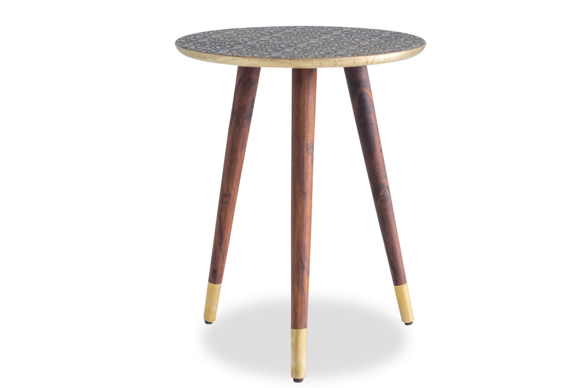 Side End Table Solid Wood Legs with Brass Top Gold