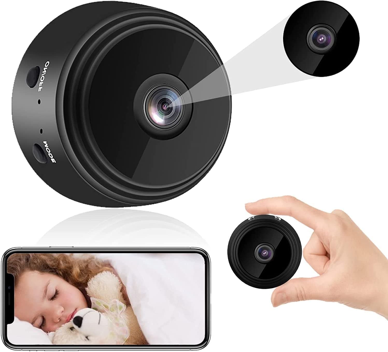 Mini Smart WiFi Camera 1080P Wireless Home Security Surveillance Car Tiny Nanny Cam, Small Portable Dog Pet Baby Cameras for Indoor Outdoor Black