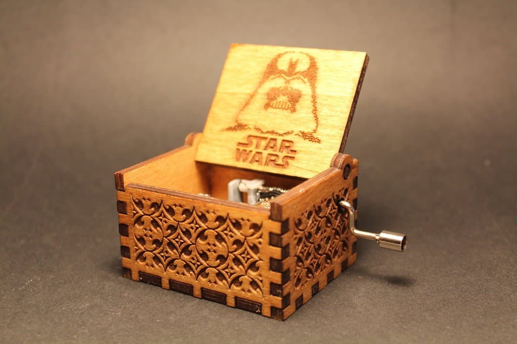 UrbanPro Hand Engraved Star Wars Decorative Wooden Square Shaped Title Track Theme Music Box