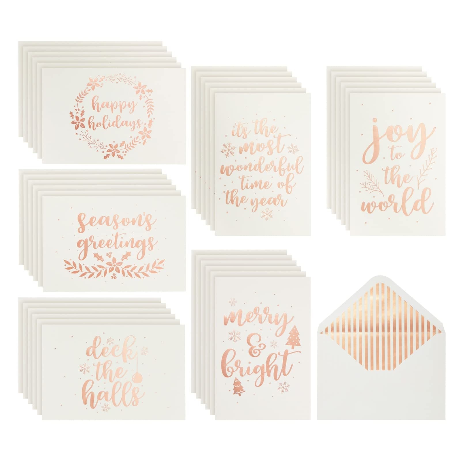 36 Pack Merry Christmas Holiday Greeting Cards with Envelopes, 6 Rose Gold Winter Deigns (4x6 In)