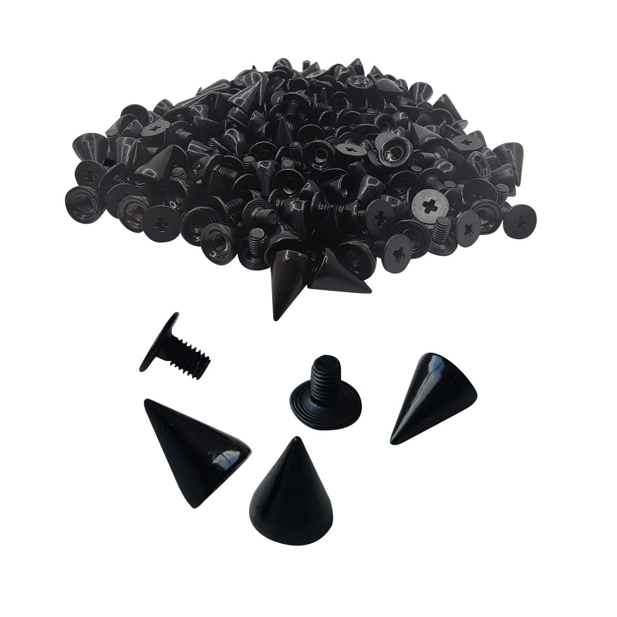 100 Pairs Cone Spikes Screwback Studs, Cone Black Studs and Spikes Punk, DIY Leather Craft Cool Rivets Punk(7X10mm)