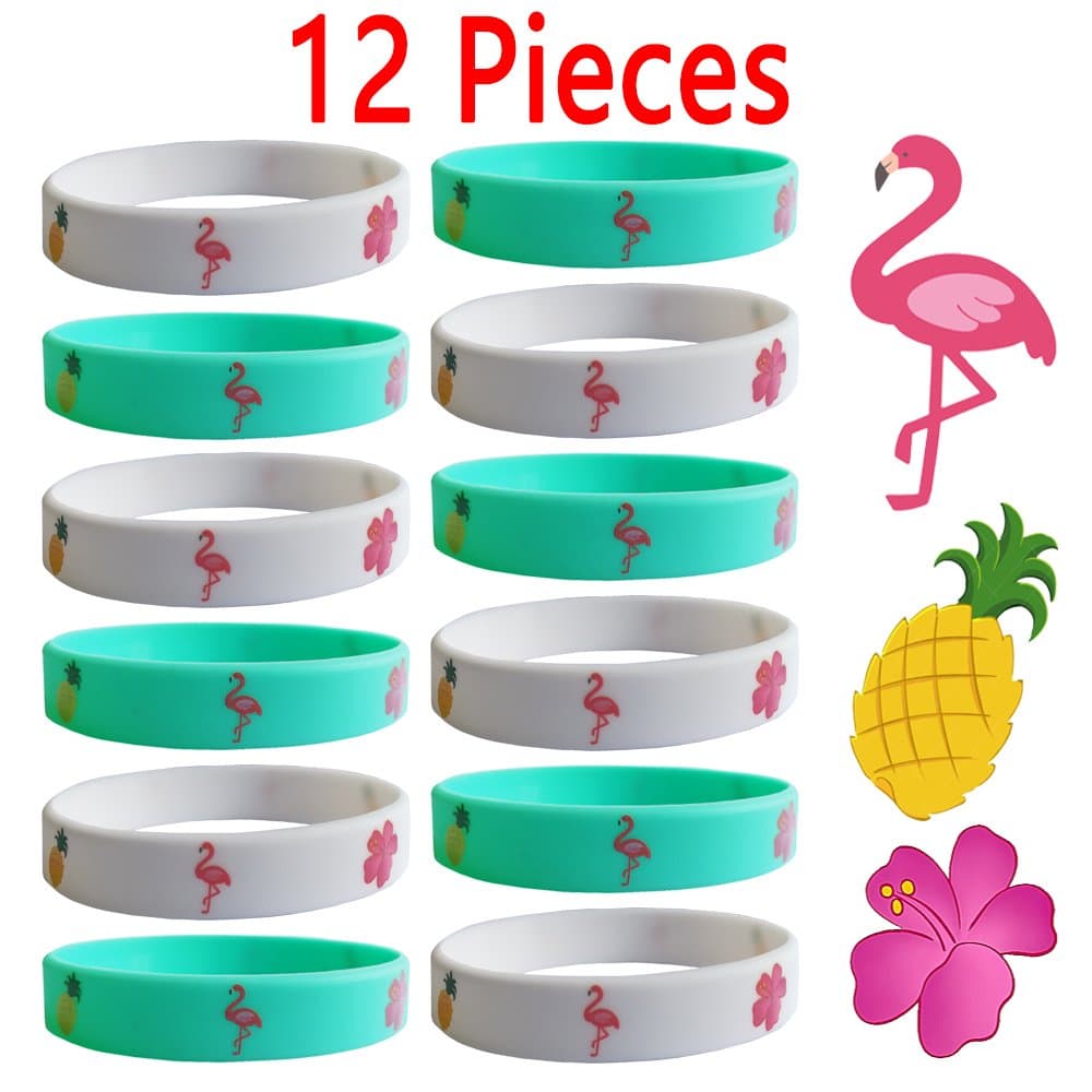 RANSE 12 PCS Flamingo Pineapple Silicone Wristband Bracelets - Flamingo Party Supplies - Hawaiian Luau Party Supplies Party Favors