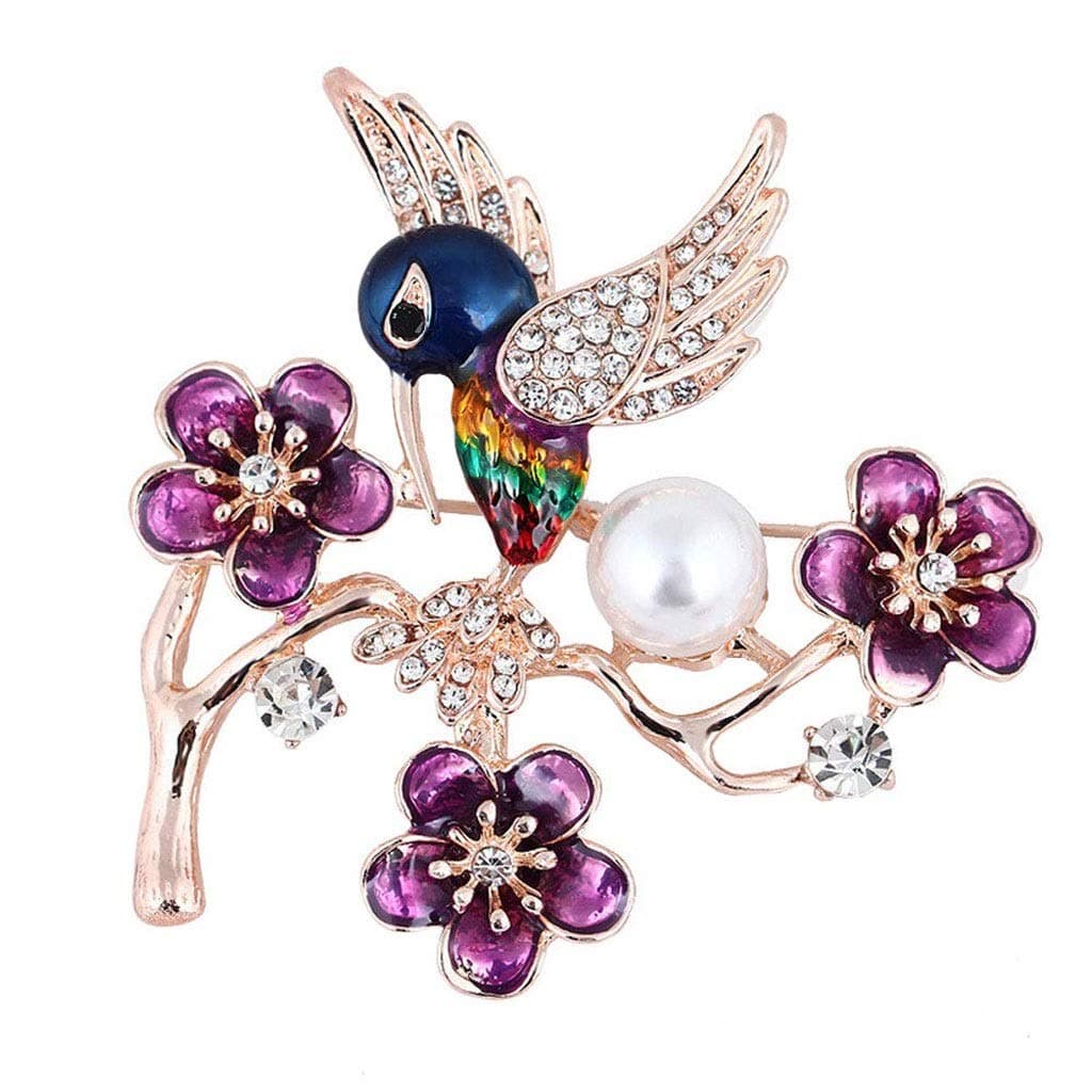 KLHHG Bird Pearl Brooch in Plum Forest, Enamel Rhinestone Alloy Clothing Accessories Accessory