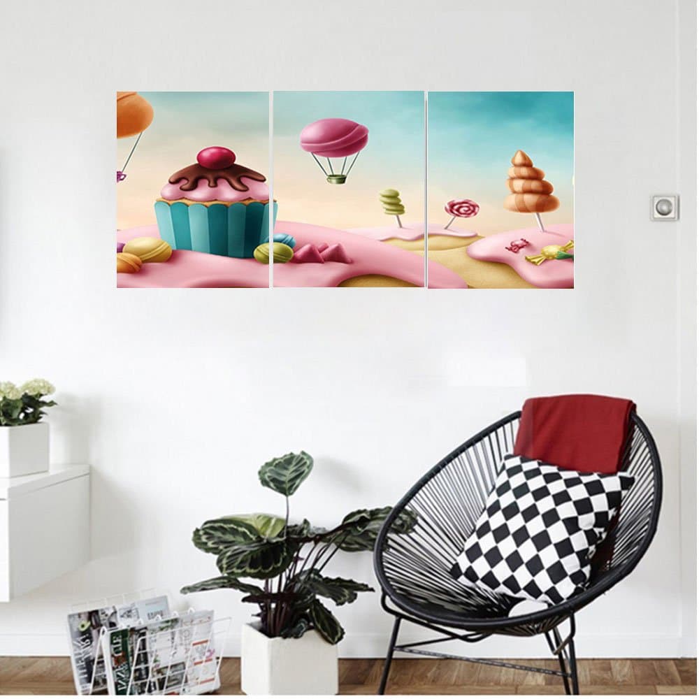 Liguo88 Custom canvas Girls Room Decor Fantasy Candyland with Cupcake Bonbon Lollipops Fairytale Delicious Sweets Wall Hanging for Bedroom Living Room Multicolor