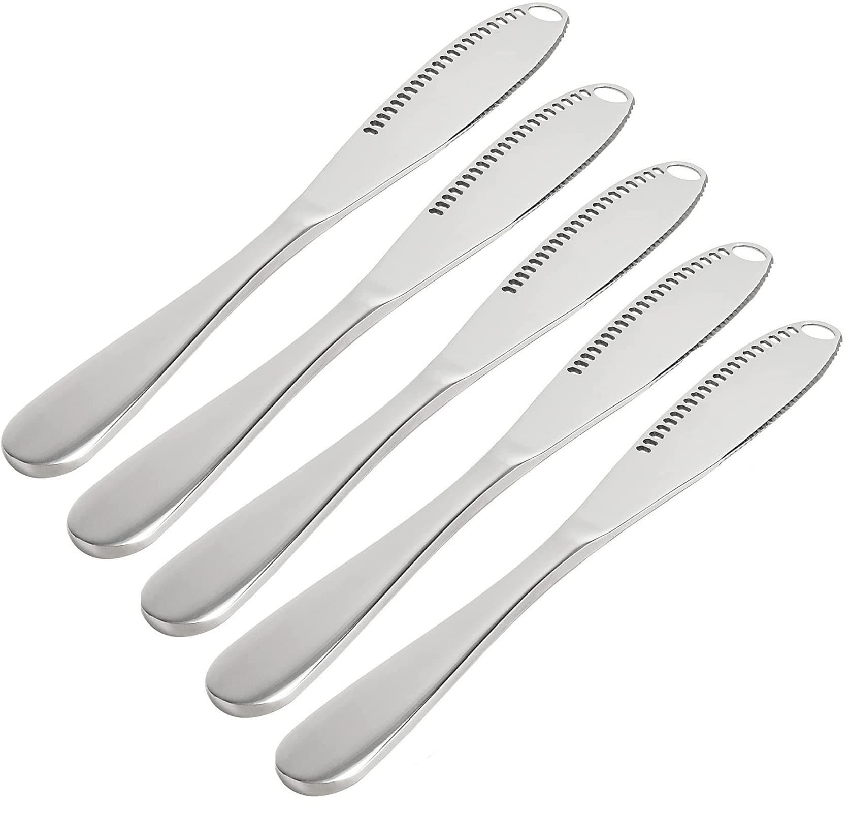 Butter Spreader Knife with Holes Set of 5 Butter Knives & Picks Stainless-Steel Butterknives Silverware Table Dinner Knifes for Cold Butter Dessert Meat