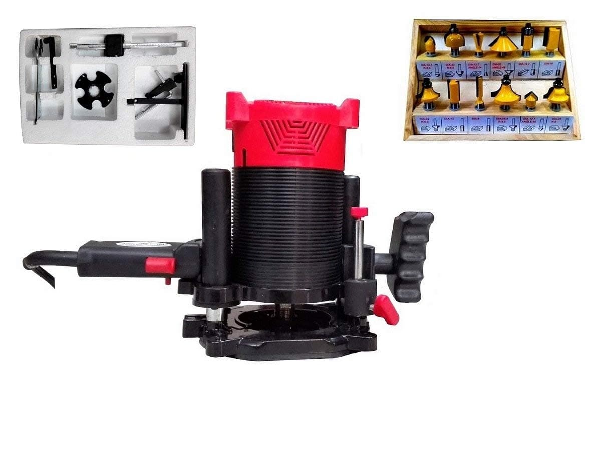Toolsvilla Wood Working Router Machine Combo Agni 12 mm with Bits (Red)