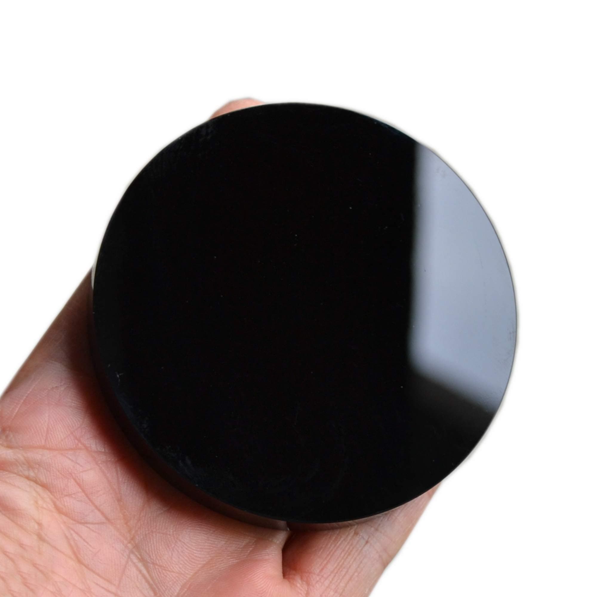Black Obsidian Scrying Mirror Round Smooth Natural Crystal Polished Diameter 3 inch / 80mm