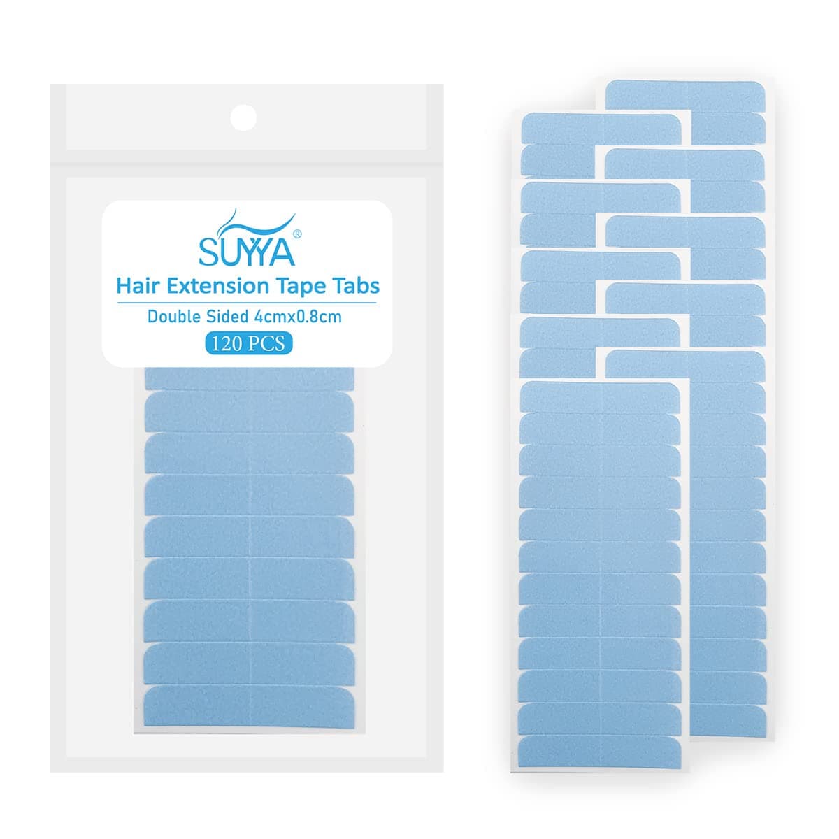 SUYYA120 Pieces Hair Extension Tape Tabs Double Sided Extension Tapes for Replacement 4cm x0.8cm (Blue 120 Pieces)