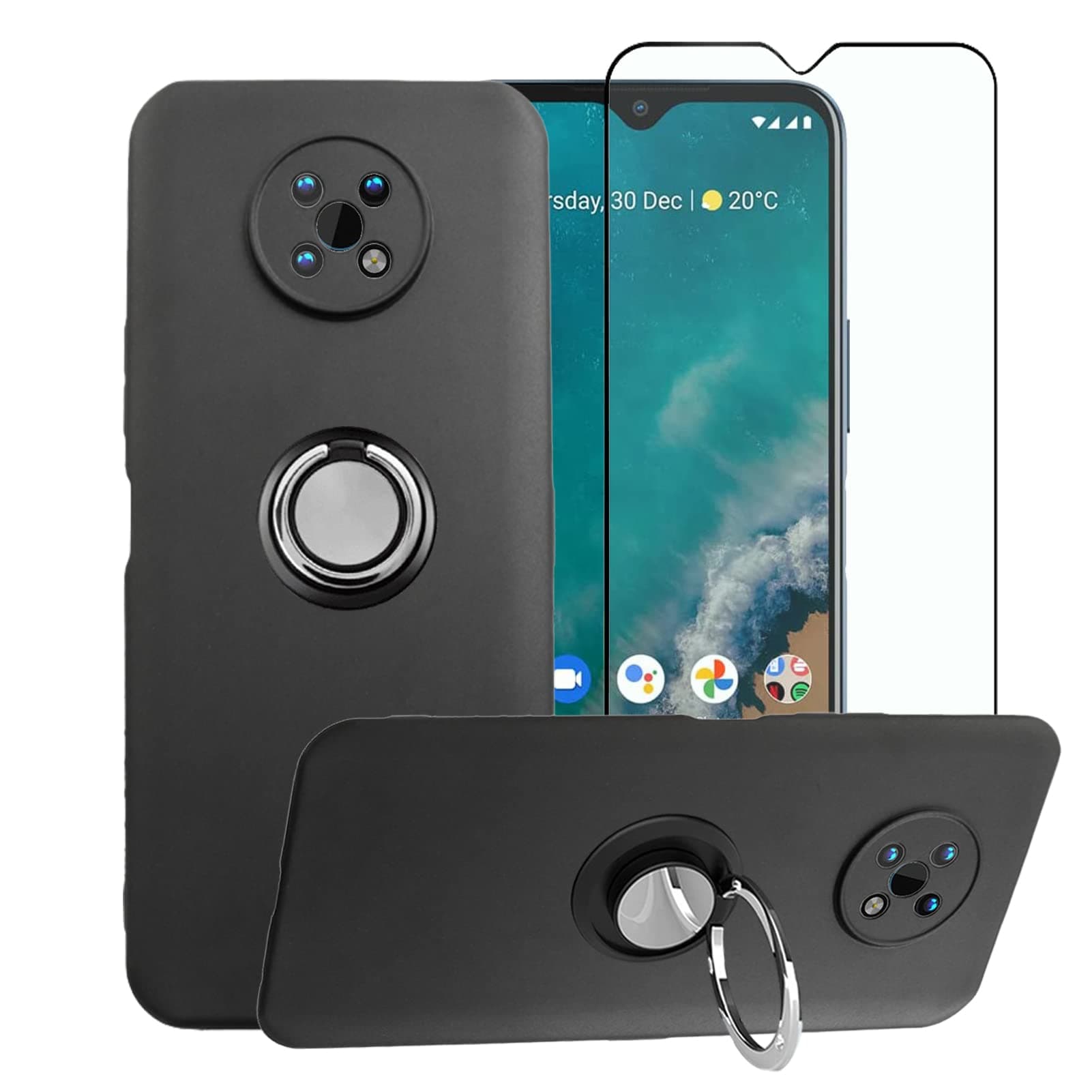 Strug for Nokia G50 5G Case, Soft TPU Rubber Slim Anti-Scratch Shockproof Protection Kickstand Case with Tempered Glass Screen Protector for Nokia G50 5G(Black)