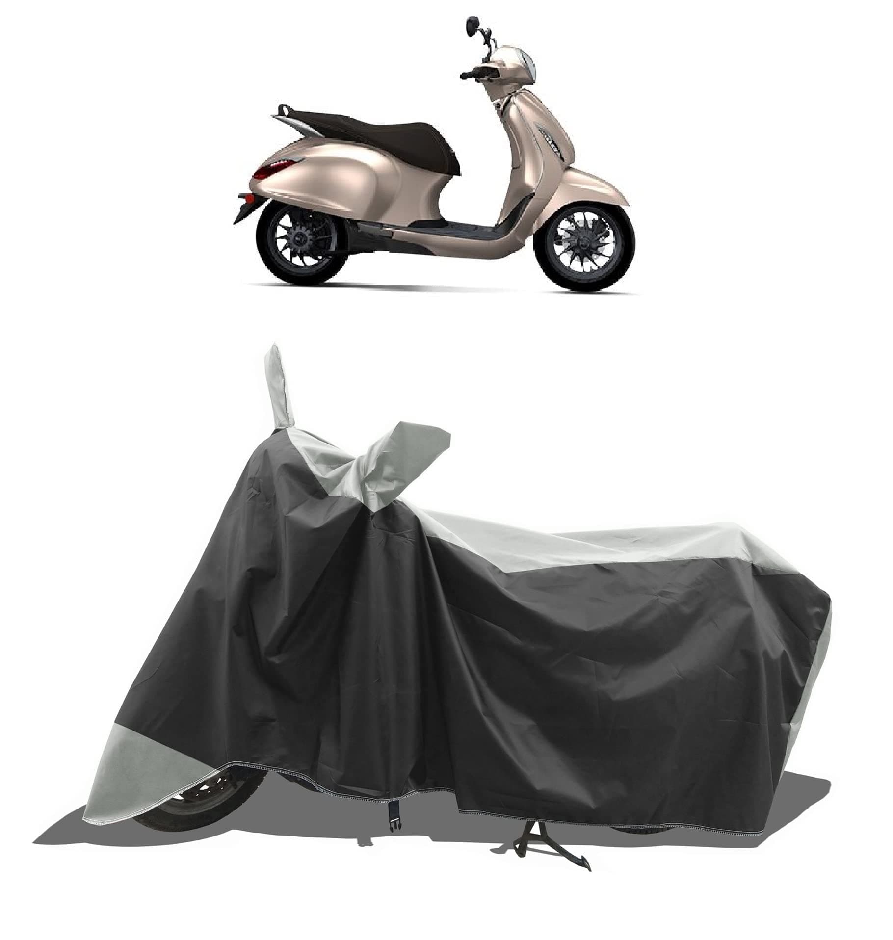 Two Wheeler - Scooty - Bike Cover for Bajaj Chetak Electric Scooter Cover with Water-Resistant and Dust Proof Premium 210T Fabric_White Stripe