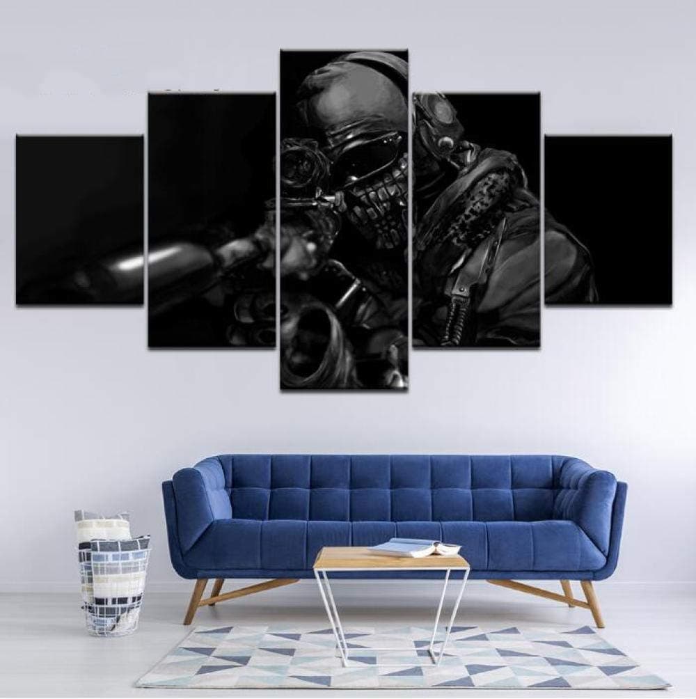 ZKPWLHS Prints on Canvas 5 Panels Game Call Duty Ghosts Print Bedroom Home Decor Modern Wall Art Poster Picture Frameless Size C