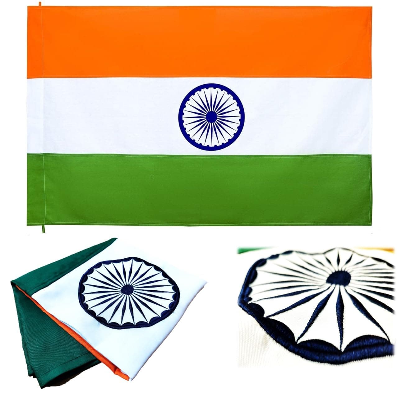 Omount The Flag of India โ Indian Tiranga of size 900mm x 1350mm (3 ft x 4.5 ft) made of 100% Pure Khadi Cotton Ideal for Outdoor All Weather Jhanda Strong Stitched Tiranga