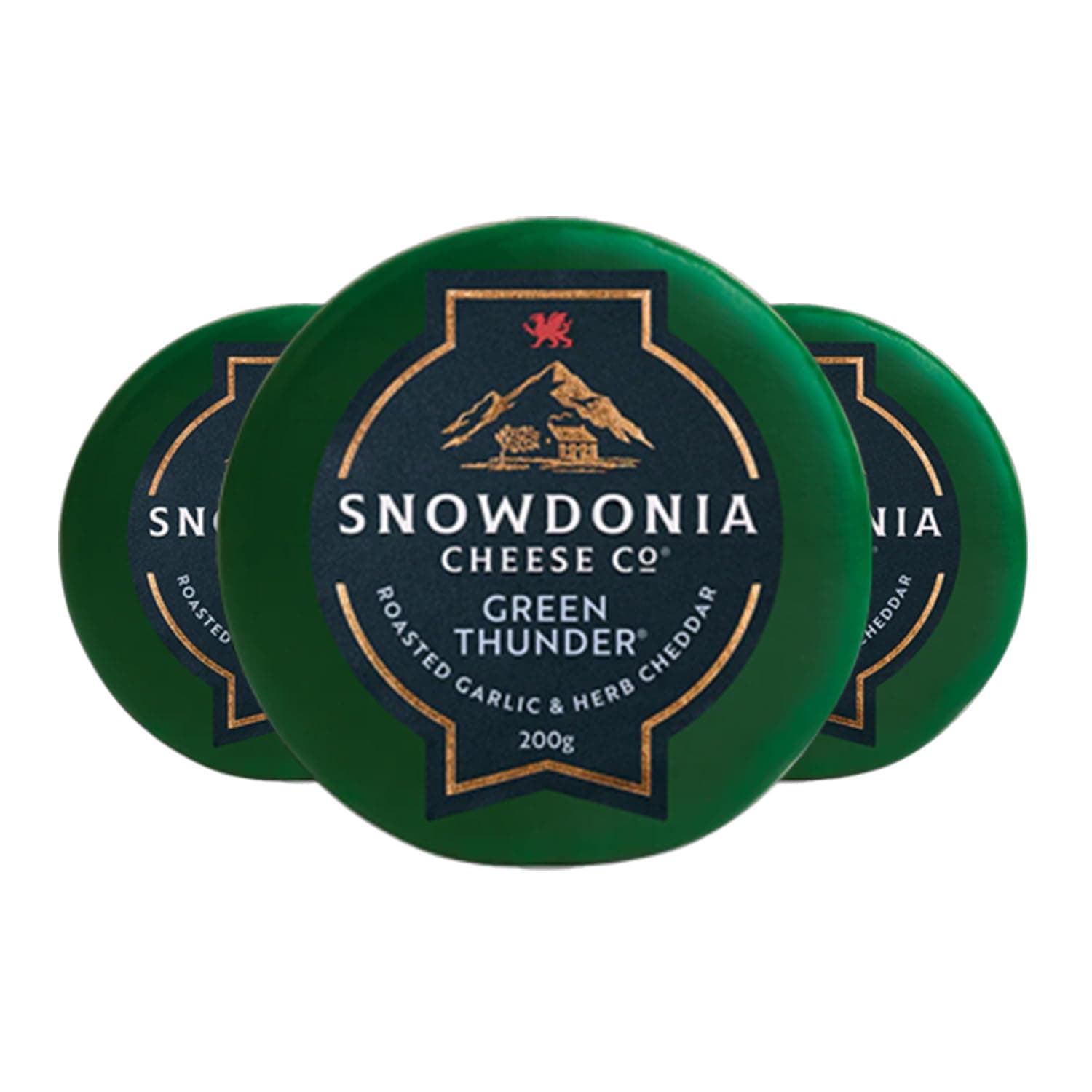 Snowdonia Cheese Company Green Thunder | Mature Cheddar with Roasted Garlic & Herbs | 3 x 200g | Vegetarian & Coeliac Friendly