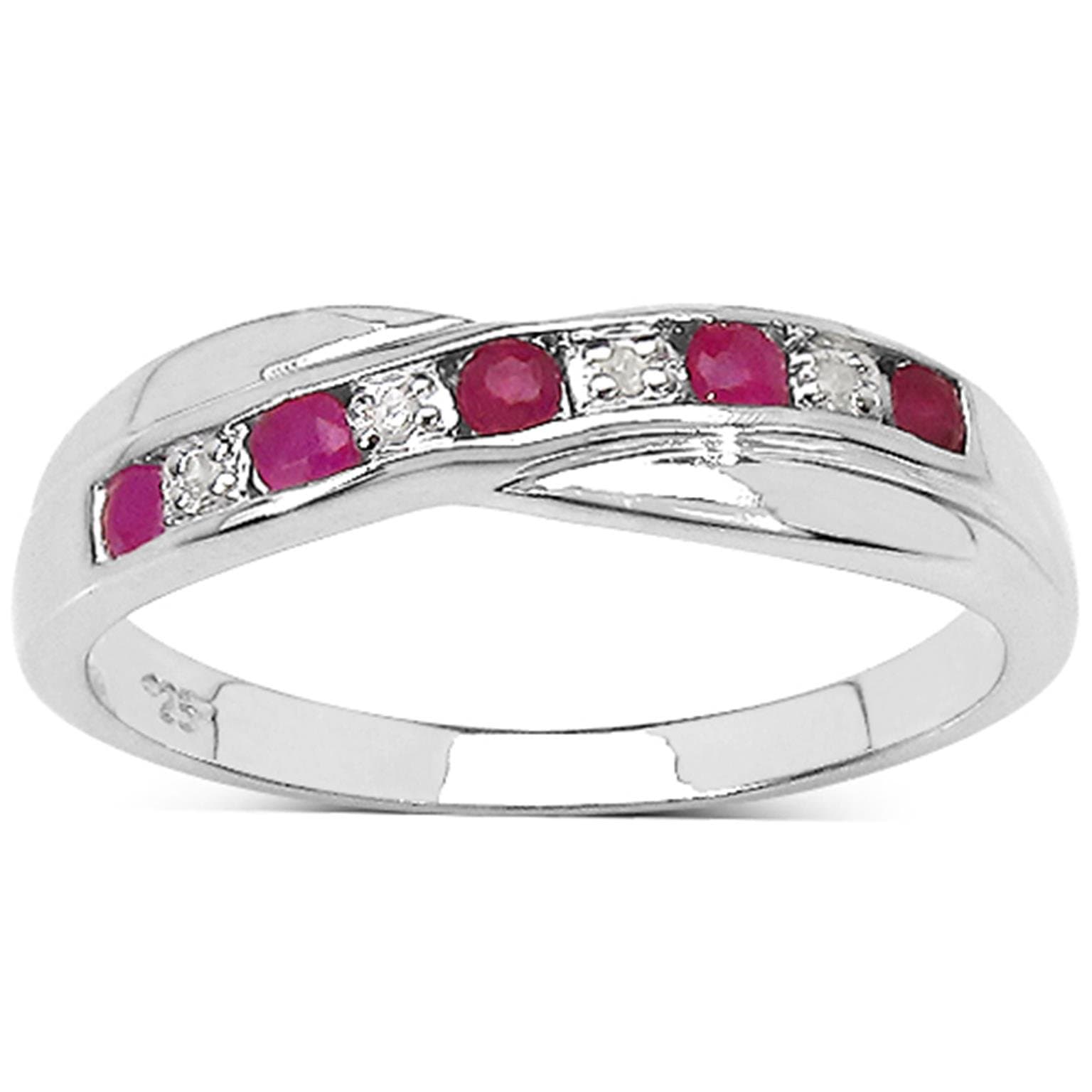 The Ruby Ring Collection: Ruby & Diamond Channel Set Crossover Eternity Ring in Sterling Silver, Mother's Day, Anniversary, Ring Size H,I,J,K,L,M,N,O,P,Q,R,S,T,U,V,W,X, Sterling Silver, Ruby Diamond,