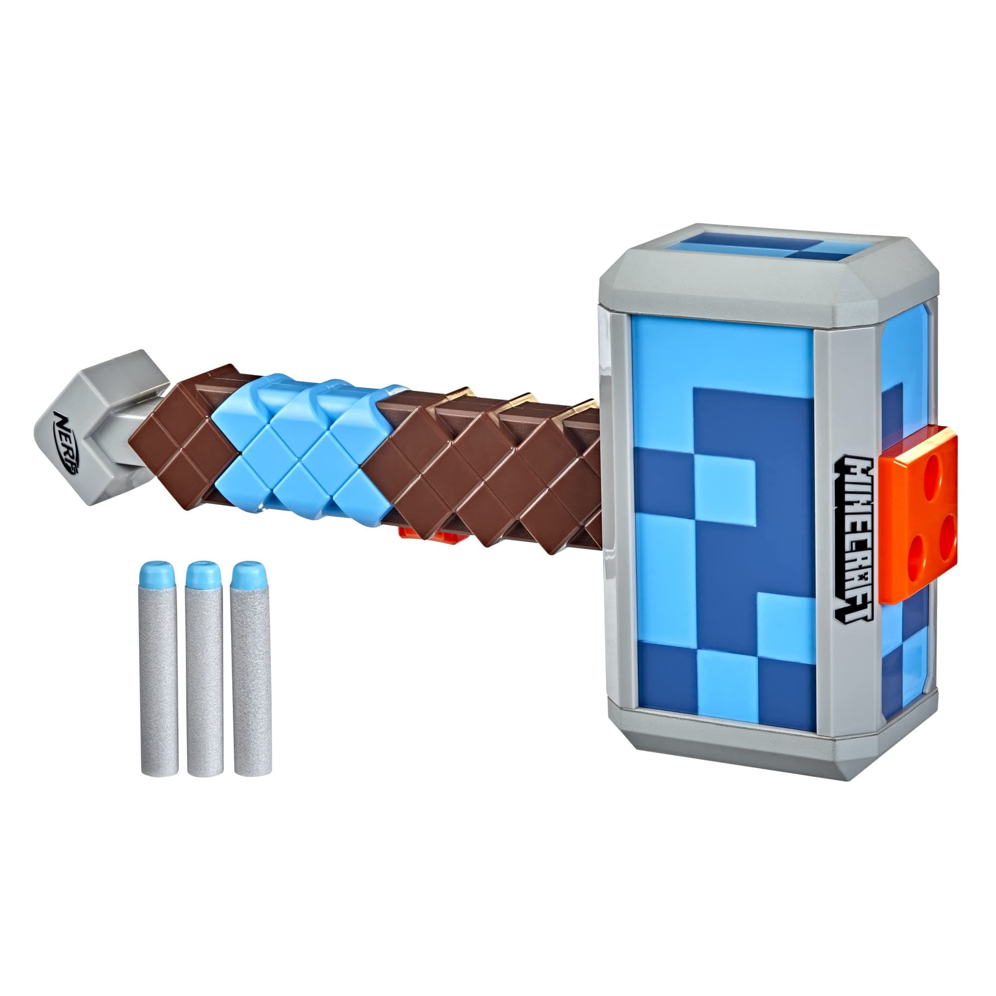 Minecraft Stormlander Hammer, Fires 3 Darts, Includes 3 Official Elite Darts, Pull-Back Priming Handle, Multicolor