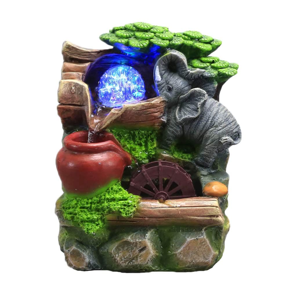 Tabletop Fountain Indoor Small Rockery Desktop Mountain Cascading Waterfalls with Rolling Ball Waterwheel for Gift and Decoration