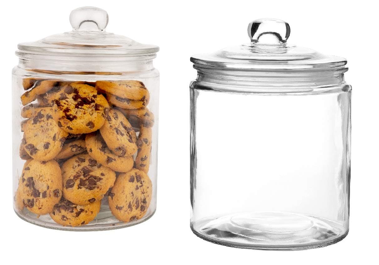 Set Of 2 Glass Jar With Lid (2 Liter) | Airtight Storage Cookie For Flour, Pasta, Candy, Dog Treats, Snacks & More Organization Canisters Kitchen Pantry 68 Ounces
