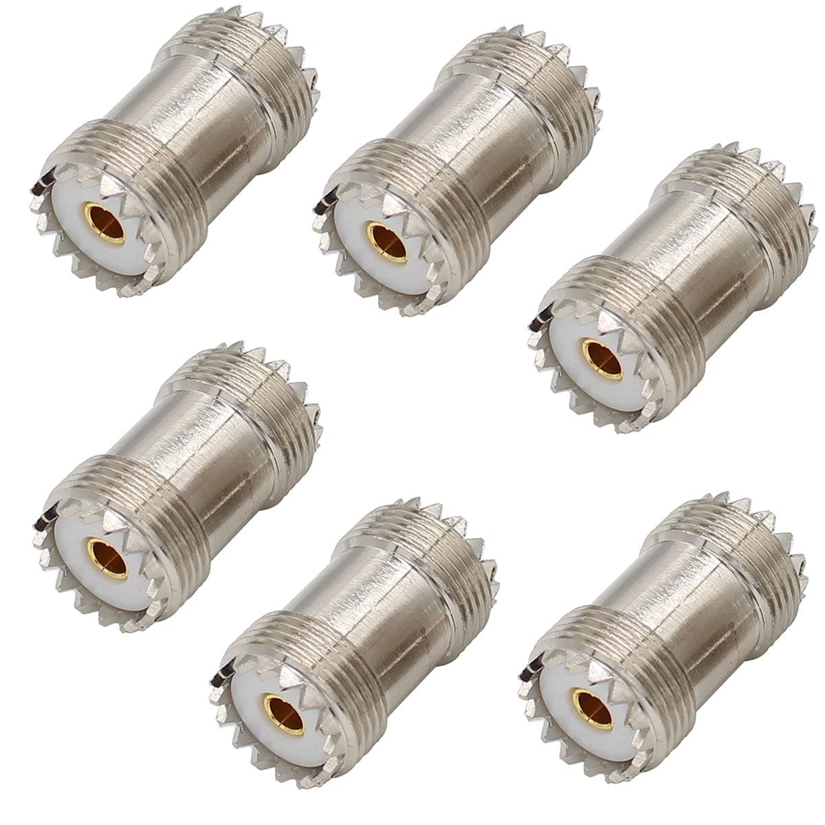 SO239 Barrel Connector, 6-Pack PL259 Coupler UHF Female to Female RF Adapter Coax Coaxial for CB Ham Radio Antenna, SWR Meter Cable Extention