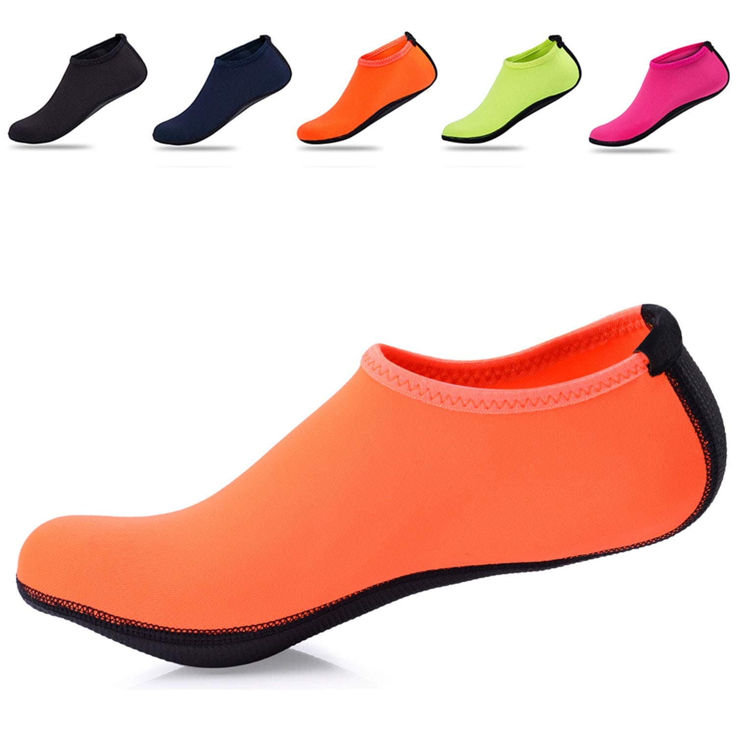 SUADEX Summer Lightweight Water Shoes Men Women Quick Drying Aqua Barefoot Water Socks Sport Swim Beach Hiking Youga Surf Shoes, Orange-L