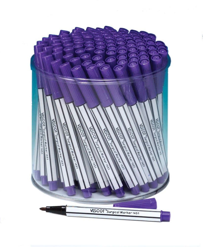 FINE TIP 100 Mini Piercing & Tattoo Skin Markers in Case Purple Ink