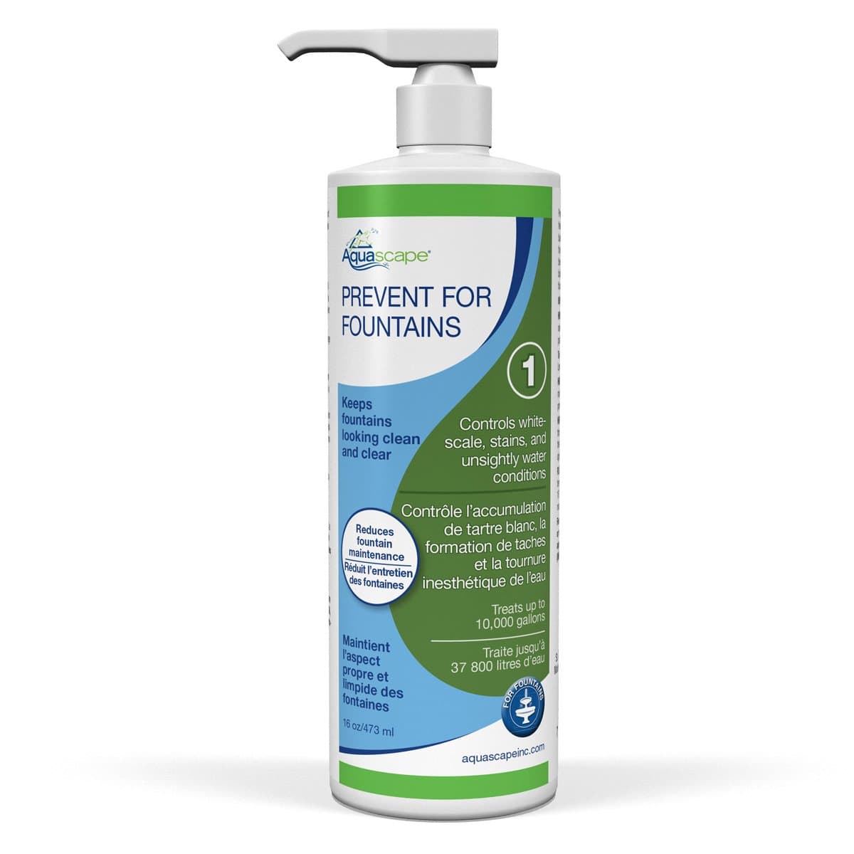 PREVENT Water Treatment for Fountains, Waterfalls, Rock and Gravel, Prevent White-scale Buildup, Stains, Foam and Other Unsightly Water Conditions, 16 ounce / 473-ml | 96074