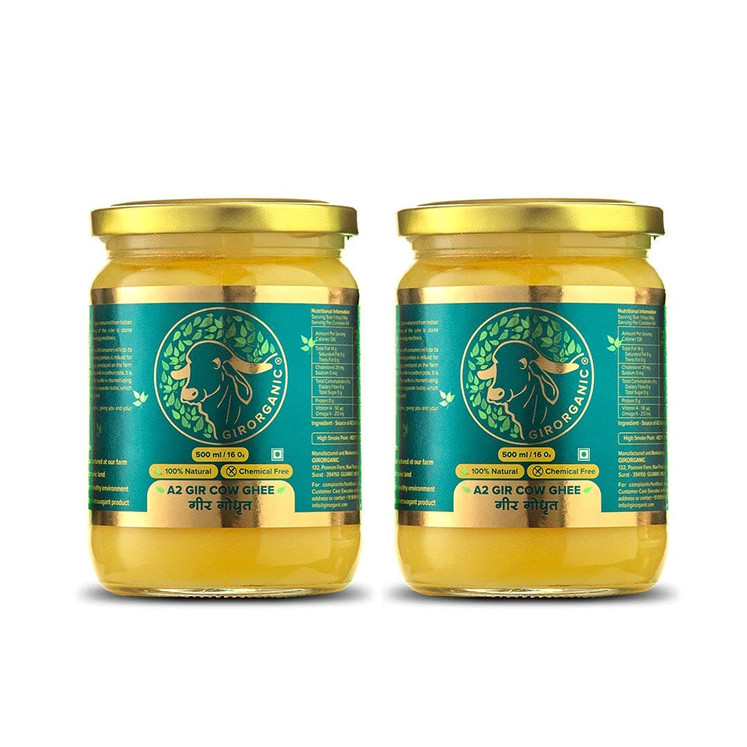 Organic Grass Fed A2 Ghee Clarified Butter from Girorganic - Unsalted Gir Cow Ghee Butter - Organic Ghee Oil - Pasture Raised, Lactose-Free - 16 Oz (combo)
