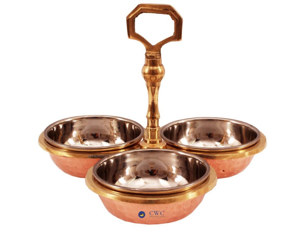 CwC Steel Copper Pickle Bowl Set with Handle, Tableware, 250 ML Each, Pack of 3