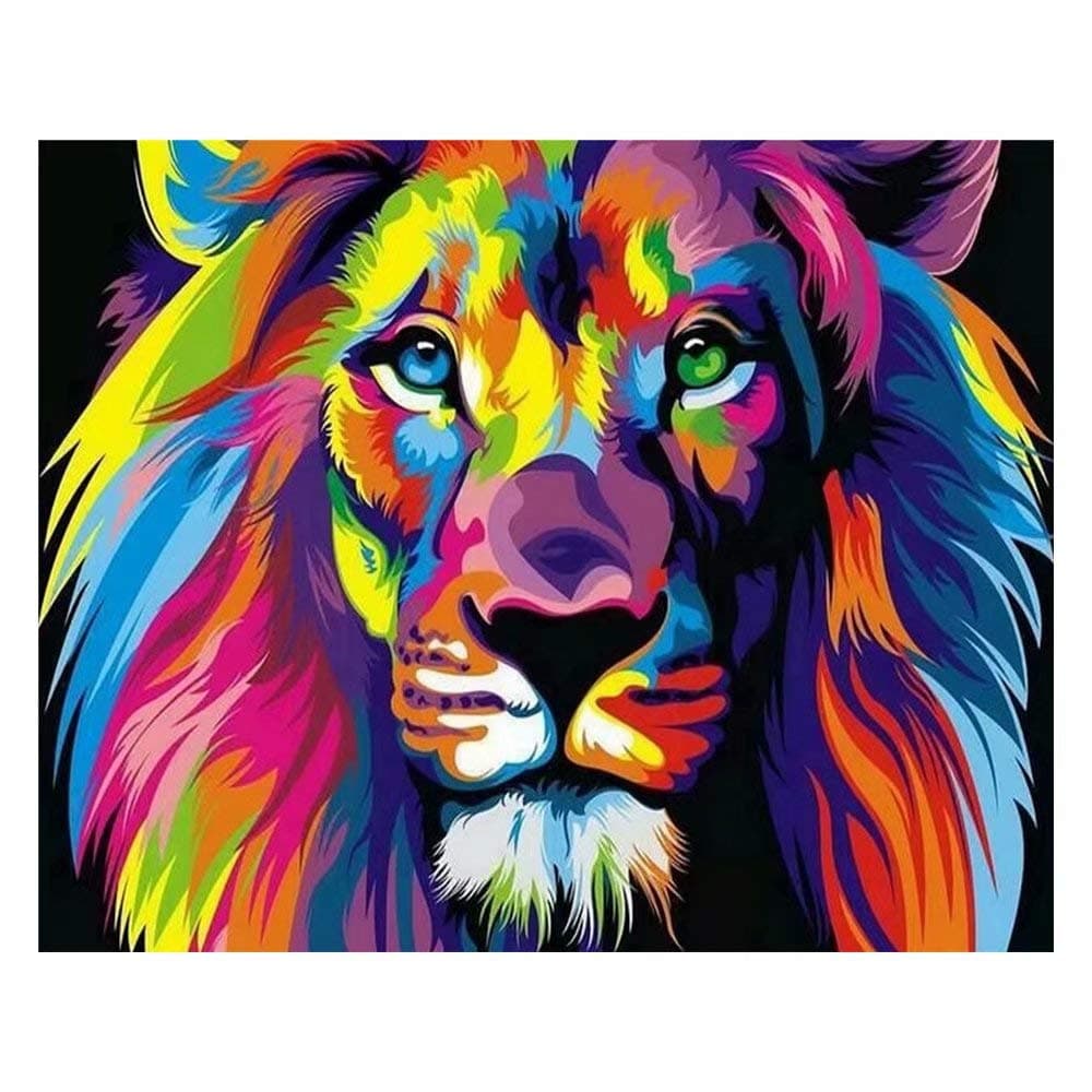 Painting by Numbers for Adults, DIY Oil Painting for Adults Kids Paint by Number with Brushes & Acrylic - Colorful Lion 16x20 inch