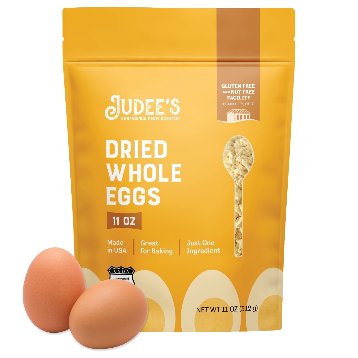Judee’s Whole Egg Powder 11 oz - No Additives, Just One Ingredient, Pasteurized - 100% Non-GMO - Gluten-Free and Nut-Free - Great for Camping and Baking - Quick and Easy for Outdoor Preparations