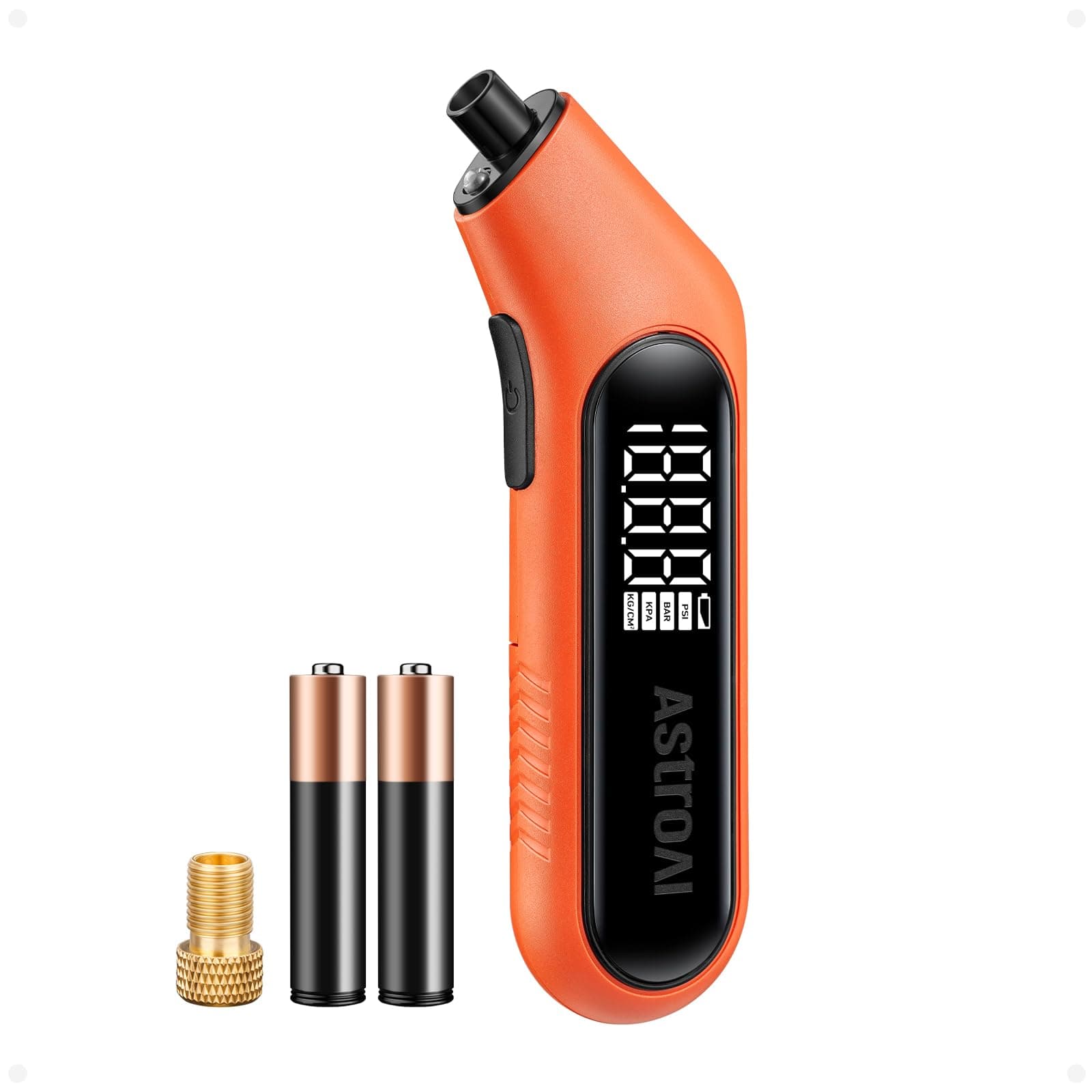 AstroAI Digital Tire Pressure Gauge 3-300PSI Calibrated to ANSI B40.7 Grade 2A (0.5%), Backlight and Flashlight, Presta Valve Adaptor Included, 4 Units, AAA Batteries, Orange
